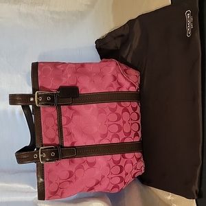 Authentic Coach bag, pink with brown leather